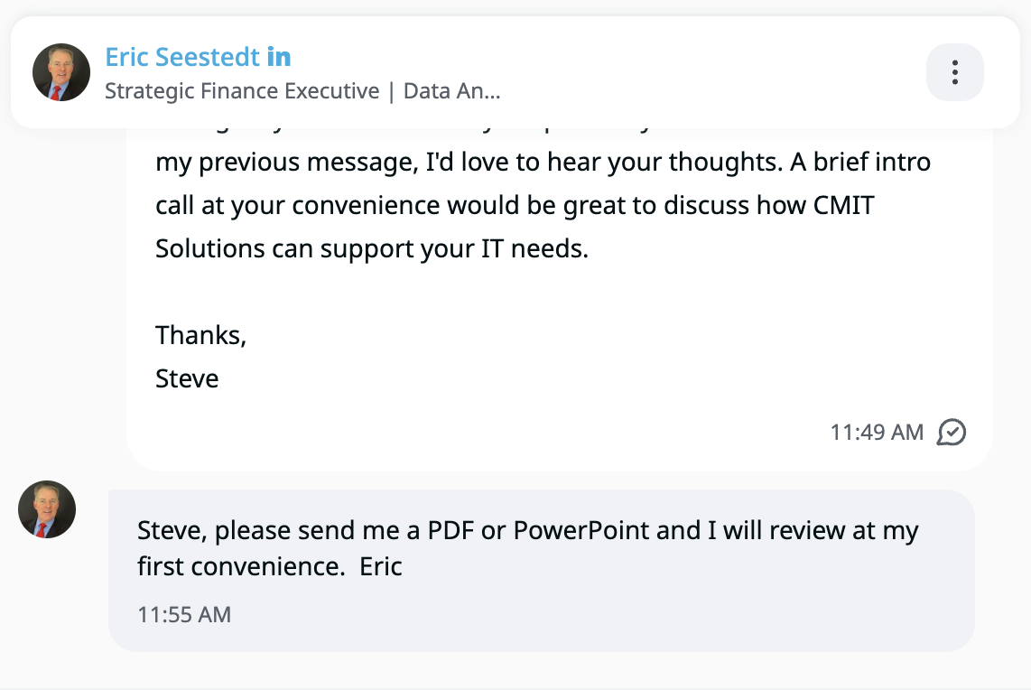Screenshot of a LinkedIn conversation
